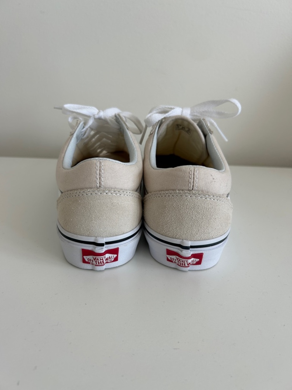 VANS Old Skool Low Top Sneakers in Beige and White Suede/Canvas - Picture 2 of 4